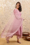 Shop_NAAZ BY NOOR_Pink Cotton Embroidered Silk Chanderi Kurta Set _at_Aza_Fashions