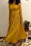 Buy_Dot_Yellow Cotton Round Anarkali Kurta _at_Aza_Fashions