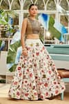 Buy_Nikita Vishakha_White Raw Silk Embroidered Aari Round Skirt And Top Set _at_Aza_Fashions