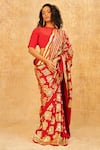 Buy_Masaba_Maroon Crepe Foil Print Saree _at_Aza_Fashions