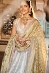 MATSYA_Ivory Silk Embroidered Gota Plunge V Neck Rambagh Suchhi Lehenga Set _Online_at_Aza_Fashions