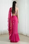 Shop_Mandira Wirk_Pink Saree Chiffon Blouse Chanderi Embroidery Foil Print Draped With_at_Aza_Fashions