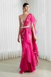 Mandira Wirk_Pink Saree Chiffon Blouse Chanderi Embroidery Foil Print Draped With_Online_at_Aza_Fashions