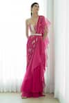 Buy_Mandira Wirk_Pink Saree Chiffon Blouse Chanderi Embroidery Foil Print Draped With_Online_at_Aza_Fashions