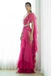 Shop_Mandira Wirk_Pink Saree Chiffon Blouse Chanderi Embroidery Foil Print Draped With_Online_at_Aza_Fashions