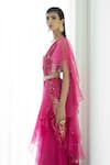 Mandira Wirk_Pink Saree Chiffon Blouse Chanderi Embroidery Foil Print Draped With_at_Aza_Fashions