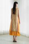 Shop_Mandira Wirk_Yellow Chanderi Embroidery V Neck Printed Layered Dress _at_Aza_Fashions