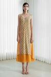 Buy_Mandira Wirk_Yellow Chanderi Embroidery V Neck Printed Layered Dress _Online_at_Aza_Fashions