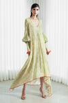 Buy_Mandira Wirk_Green Mul Mul Asymmetric Printed Tunic Dress_Online_at_Aza_Fashions