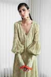 Shop_Mandira Wirk_Green Mul Mul Asymmetric Printed Tunic Dress_Online_at_Aza_Fashions