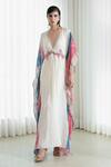 Buy_Mandira Wirk_White Slip Voil Embroidery V Neck Kaftan _at_Aza_Fashions