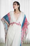 Shop_Mandira Wirk_White Slip Voil Embroidery V Neck Kaftan _Online_at_Aza_Fashions