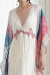 Mandira Wirk_White Slip Voil Embroidery V Neck Kaftan _at_Aza_Fashions