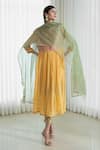 Buy_Mandira Wirk_Yellow Kurta Mul Mul Pants Chanderi Dupatta Organza Embroidery Flared Set _Online_at_Aza_Fashions