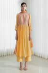 Buy_Mandira Wirk_Yellow Kurta Mul Mul Pants Organic Cotton Dupatta Flared Set _Online_at_Aza_Fashions