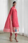 Mandira Wirk_Pink Kurta And Dupatta Mul Mul Pants Organic Cotton Embroidery V Neck Set _Online_at_Aza_Fashions