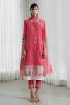 Buy_Mandira Wirk_Pink Kurta And Dupatta Mul Mul Pants Organic Cotton Embroidery V Neck Set _Online_at_Aza_Fashions