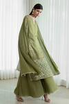 Mandira Wirk_Green Sharara Organic Cotton Kurta And Dupatta Foil Print Set _Online_at_Aza_Fashions