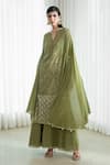 Shop_Mandira Wirk_Green Sharara Organic Cotton Kurta And Dupatta Foil Print Set _Online_at_Aza_Fashions