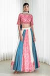 Buy_Mandira Wirk_Blue Blouse Cotton Lehenga And Dupatta Embroidery Printed Panelled Set _at_Aza_Fashions