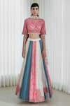 Buy_Mandira Wirk_Blue Blouse Cotton Lehenga And Dupatta Embroidery Printed Panelled Set _Online_at_Aza_Fashions