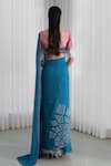 Shop_MANDIRA WIRK - Indian_Blue Saree Chiffon Blouse Embroidery V Neck With _at_Aza_Fashions