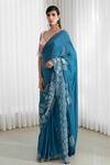 Buy_MANDIRA WIRK - Indian_Blue Saree Chiffon Blouse Embroidery V Neck With _Online_at_Aza_Fashions