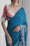 MANDIRA WIRK - Indian_Blue Saree Chiffon Blouse Embroidery V Neck With _at_Aza_Fashions