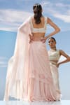 Shop_Mandira Wirk_Peach Organza Round Pre-draped Lehenga Saree _at_Aza_Fashions