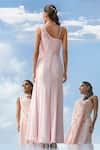 Shop_Mandira Wirk_Peach Chiffon Asymmetric Embroidered Draped Gown _at_Aza_Fashions