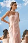 Buy_Mandira Wirk_Peach Chiffon Asymmetric Embroidered Draped Gown _Online_at_Aza_Fashions