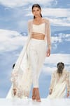 Mandira Wirk - Indian_White Organza, Georgette Satin V Neck Jacket And Pant Set _Online_at_Aza_Fashions