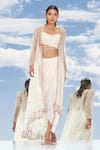 Buy_Mandira Wirk_White Organza V Neck Jacket And Draped Skirt Set _at_Aza_Fashions