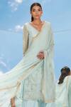 MANDIRA WIRK - Indian_Green Tulle V Neck Embroidered Kurta Set _Online_at_Aza_Fashions