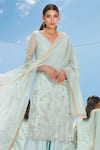 Buy_MANDIRA WIRK - Indian_Green Tulle V Neck Embroidered Kurta Set _Online_at_Aza_Fashions