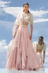 Buy_Mandira Wirk_Peach Chiffon Round Draped Bridal Lehenga Set _at_Aza_Fashions