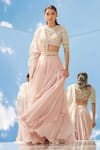 Mandira Wirk_Peach Chiffon Round Draped Bridal Lehenga Set _Online_at_Aza_Fashions