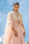 Buy_Mandira Wirk_Peach Chiffon Round Draped Bridal Lehenga Set _Online_at_Aza_Fashions