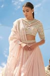 Shop_Mandira Wirk_Peach Chiffon Round Draped Bridal Lehenga Set _Online_at_Aza_Fashions