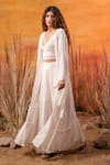 Label Reyya_White Rayon Crepe Plain Jacket Open Tiered Pant Set _Online_at_Aza_Fashions