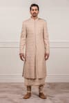 Buy_Tarun Tahiliani_Pink Georgette Chikankari Sherwani And Chanderi Jacquard Kurta Set _at_Aza_Fashions