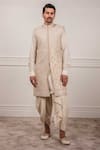 Buy_Tarun Tahiliani_White Katan Silk Embroidered Sherwani And Dhoti Pant Set _at_Aza_Fashions