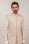 Shop_Tarun Tahiliani_White Katan Silk Embroidered Sherwani And Dhoti Pant Set _Online_at_Aza_Fashions