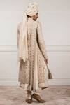 Shop_Tarun Tahiliani_White Chanderi, Matka , Katan Embroidered Sherwani And Kurta Set_at_Aza_Fashions