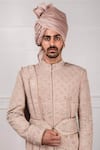 Shop_Tarun Tahiliani_Pink Chanderi, Matka , Katan Embroidered Sherwani And Kurta Set_Online_at_Aza_Fashions