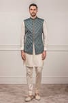 Buy Tarun Tahiliani Blue Raw Silk Embroidered Nehru Jacket Online Aza