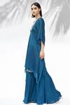 Buy_Mandira Wirk - Indian_Blue Georgette, Satin V Neck Kaftan Tunic And Gharara Set_Online_at_Aza_Fashions