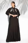 Buy_Mandira Wirk_Black Chiffon Embroidery Round Flared Maxi Dress_at_Aza_Fashions