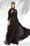 Mandira Wirk_Black Chiffon Embroidery Round Flared Maxi Dress_Online_at_Aza_Fashions