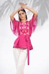 Shop_Mandira Wirk - Indian_White Organza, Satin, Alpha Crepe Round Peplum Top And Pant Set_Online_at_Aza_Fashions